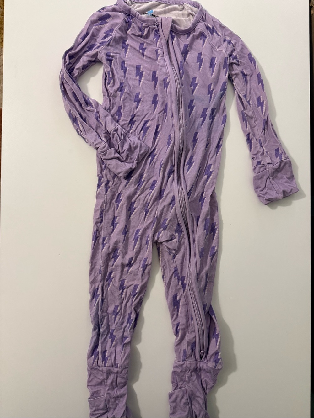 Little One Shop Purple Lightning Zip Front Footie